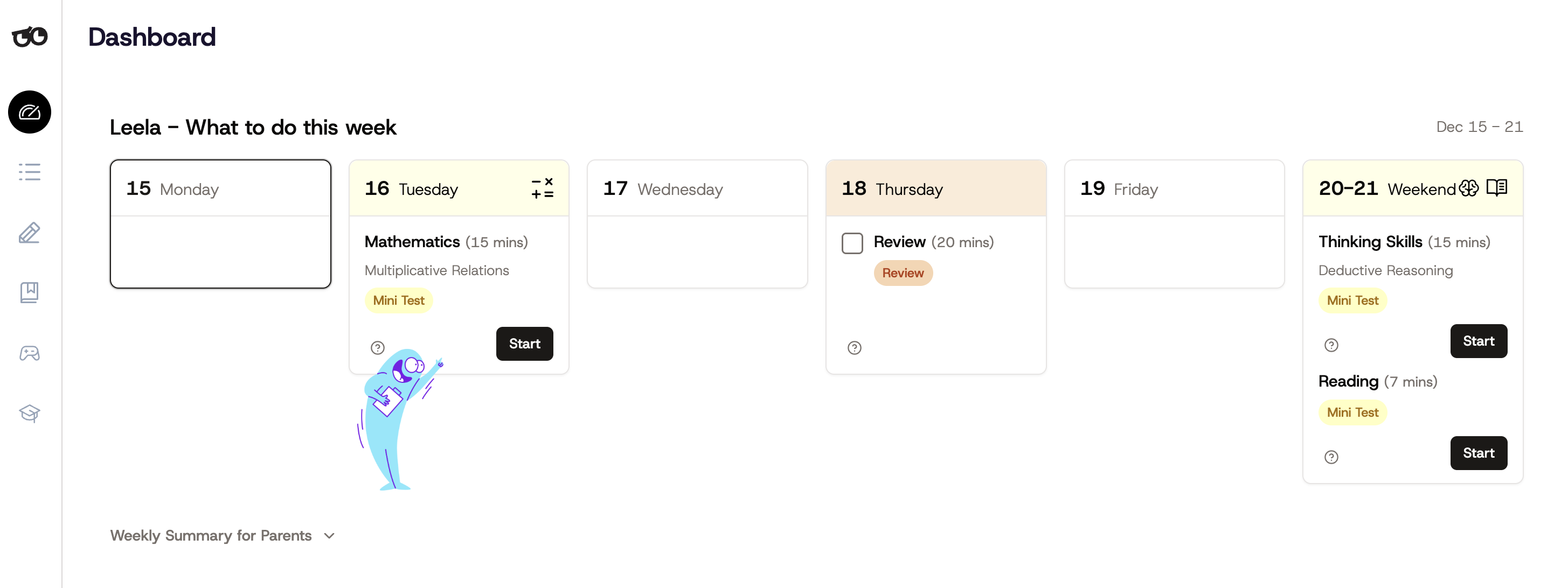 Weekly plan screenshot